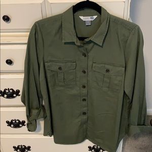 Green button up shirt
